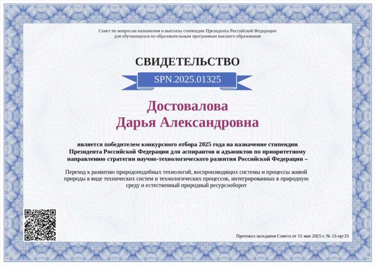 свидетельство победителя конкурсного отбора